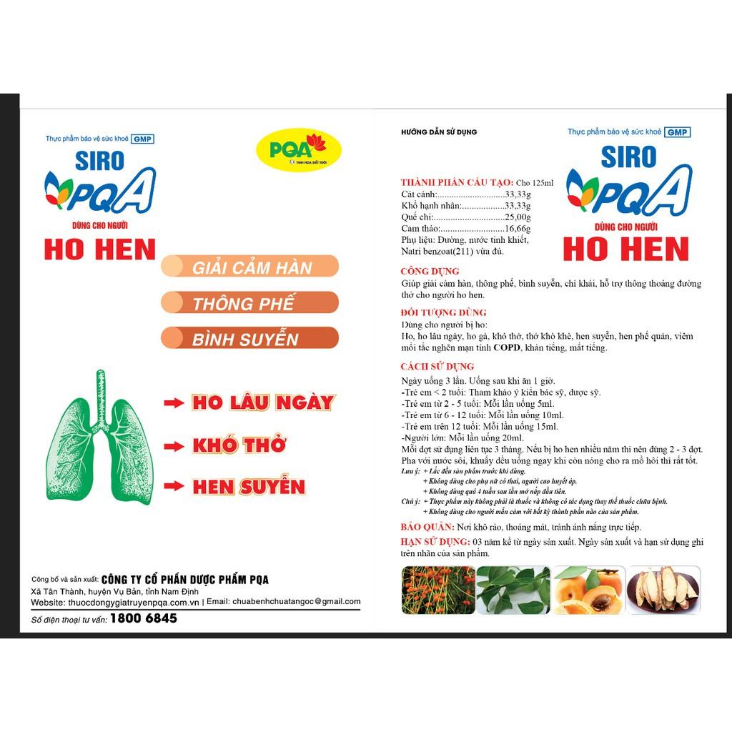Combo 10 Hộp Siro Ho Hen PQA Thành Phần Từ Thiên Nhiên, Hỗ Trợ Thông Thoáng Đường Thở Cho Người Ho Lâu Ngày 125ml