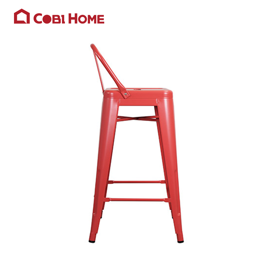 Ghế quầy bar có tựa lưng bằng thép sơn tĩnh điện cao cấp RUDI nhiều màu