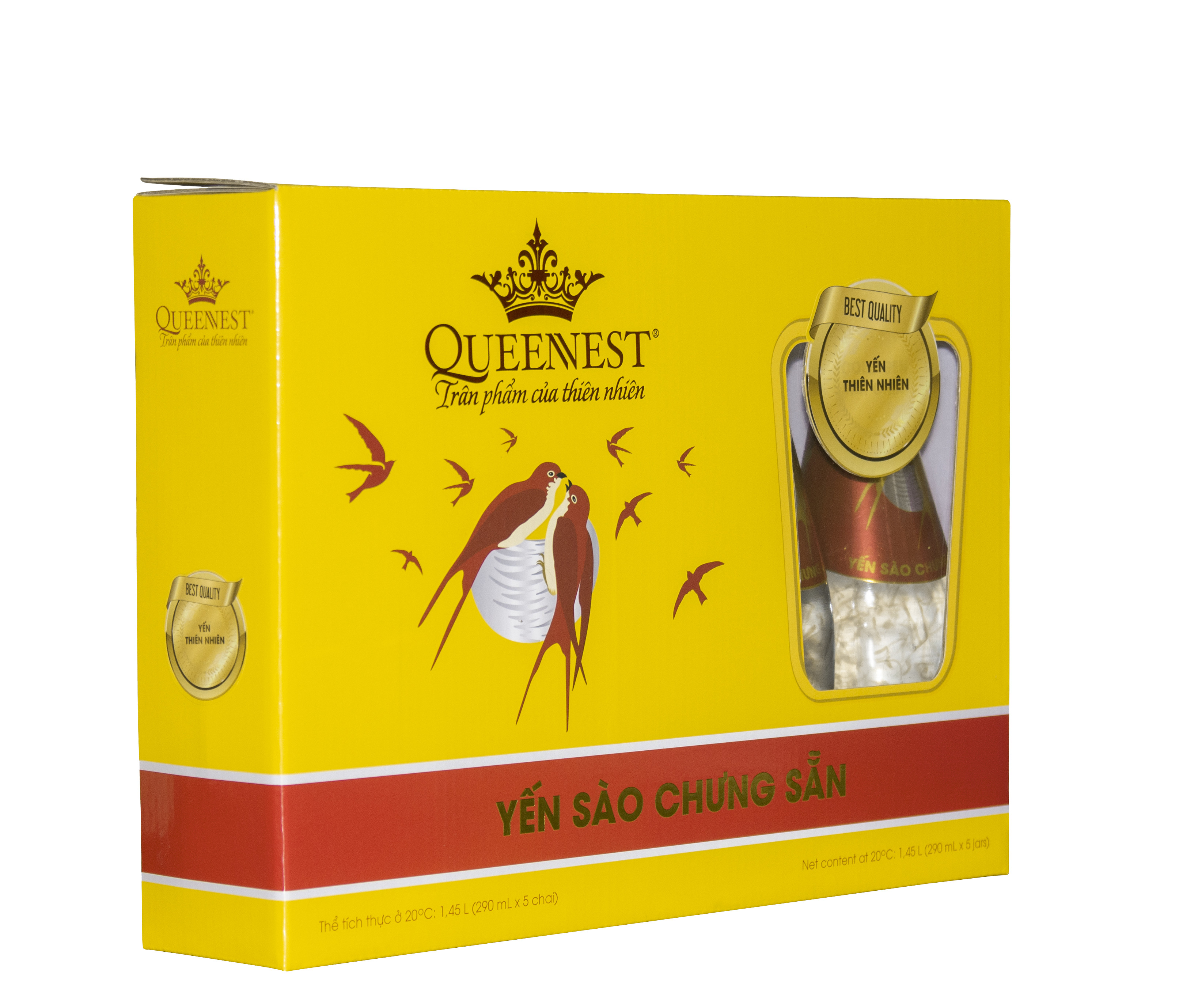 Yến sào chưng sẵn QUEENNEST 7% Hương dưa lưới (Hộp Vàng 5 Chai x 290ML)