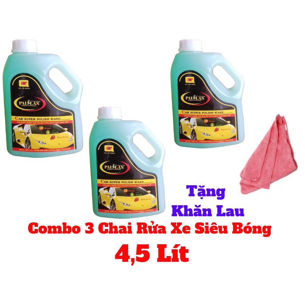 Combo 3 Chai Nước Rửa Xe Siêu Bóng Tạo Bọt Pallas Tặng Kèm Khăn 4500ml