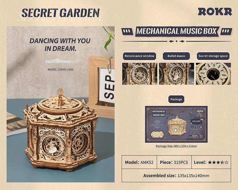Đồ chơi lắp ráp gỗ 3D Mô hình Hộp nhạc Secret Garden DIY Mechanical Music Box AMK52