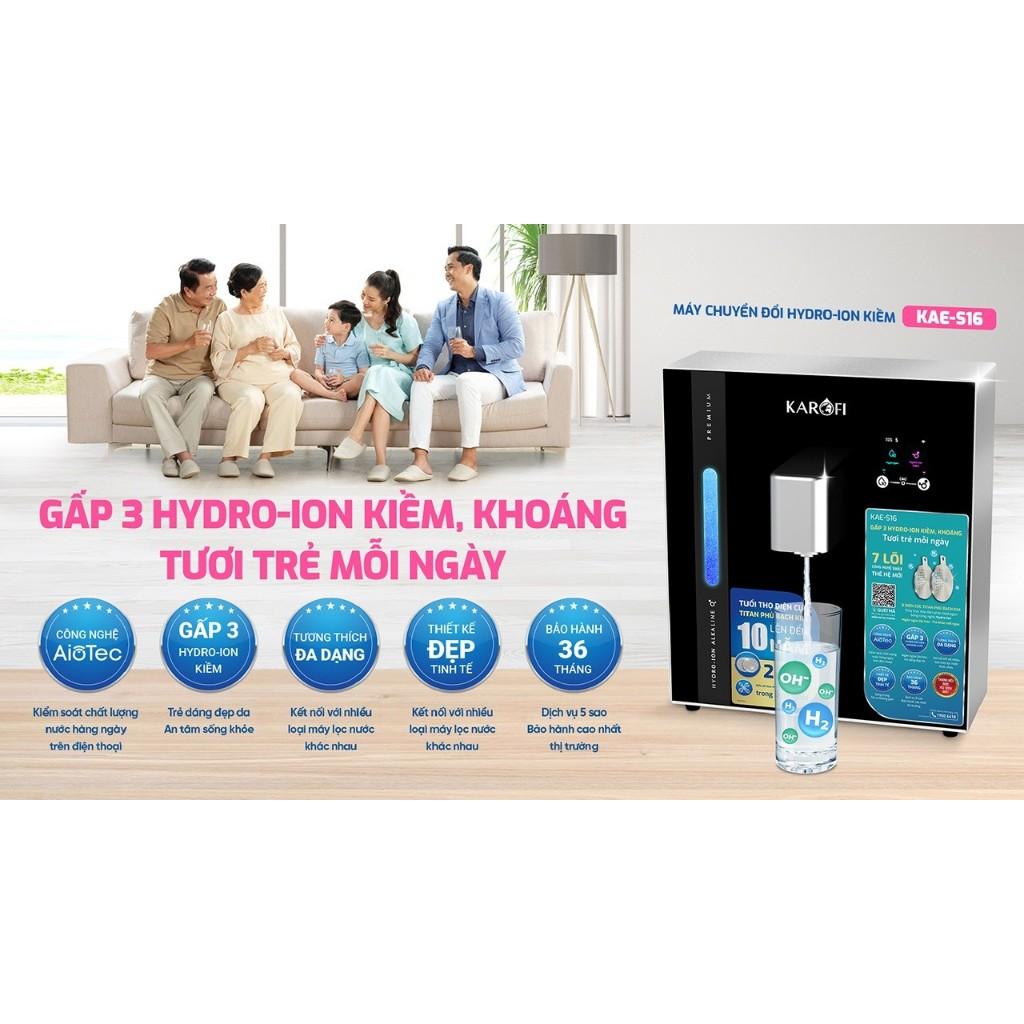 Máy chuyển đổi Hydro-ion kiềm Karofi KAE-S16 - 2 Điện cực Titan phủ Bạch Kim - Công nghệ AioTec - Hàng Chính Hãng