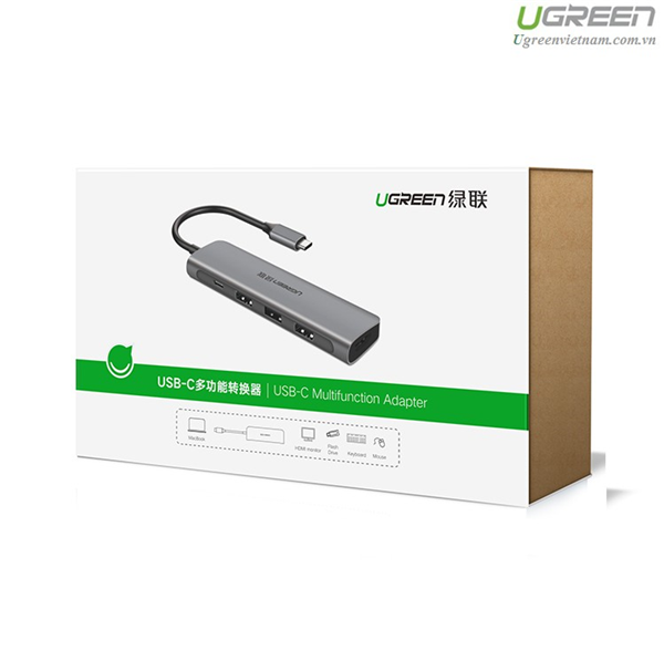 Thiết bị mở rộng USB type C sang HDMI/Hub USB 3.0 hỗ trợ sạc USB-C Ugreen 50209 - Hàng chính hãng