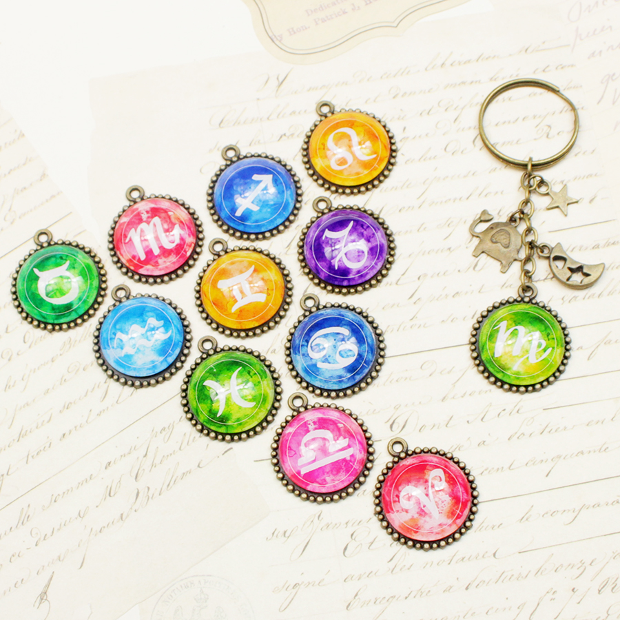 Móc khóa 12 cung hoàng đạo Zodiac màu sắc tươi sáng siêu đẹp 06646-MK0027