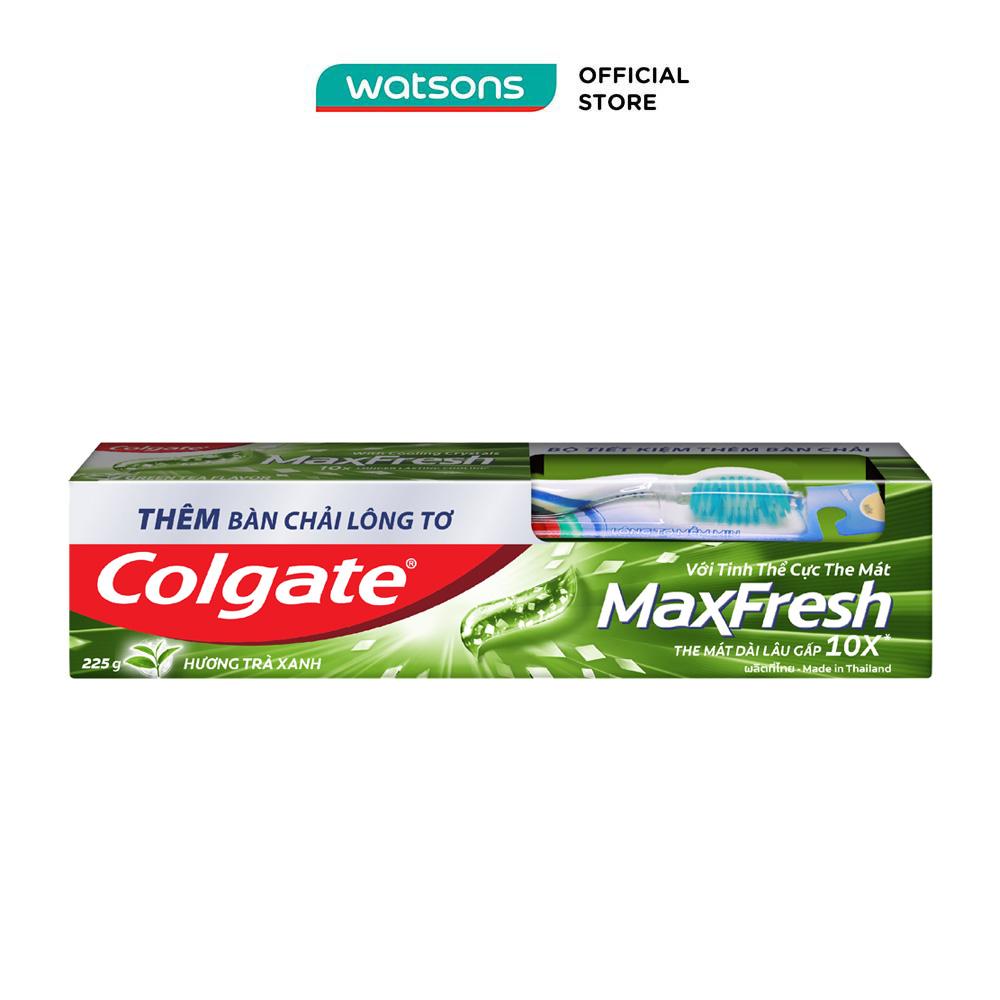 Kem Đánh Răng Colgate Max Fresh Trà Xanh Tinh Thể Cực Mát 225g + Bàn Chải Lông Tơ Phủ Than