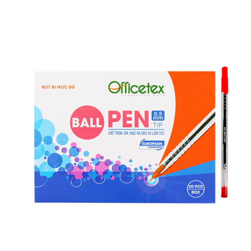 Hộp 20 Cây Bút Bi 0.5 mm Officetex OT-BP013RE - Mực Đỏ