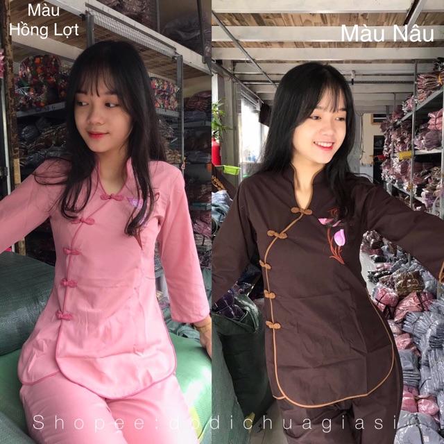 Đồ Lam # Mẫu Tàu Cài Xéo Hoa Thêu Thư Pháp# Đồ Bộ # Quần Áo Nữ