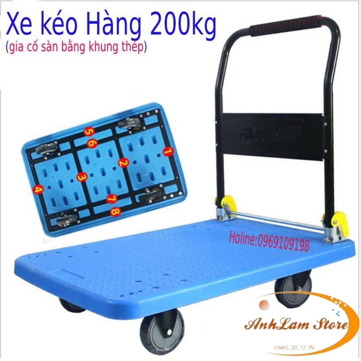 Xe Đẩy Hàng, Xe Kéo Hàng gấp gọn ANHLAM trọng lượng lớn 150kg - 300kg