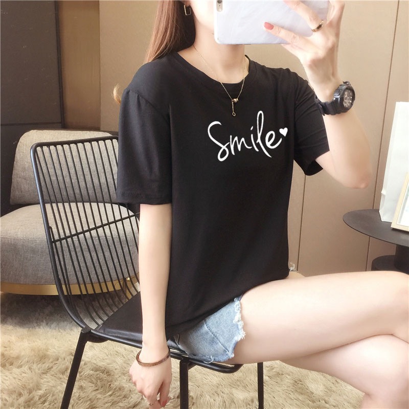 Áo Thun Cổ Tròn In Chữ Smile Phong Cách Hàn Quốc Dành Cho Nữ 2023