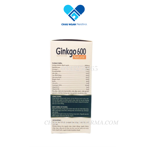 Ginkgo 600Mg Natural tăng cường hoạt huyết dưỡng não - Hộp 100 viên