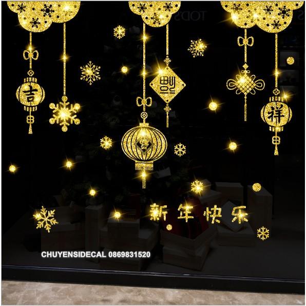 Decal trang trí tường Tết - Rèm Chữ Nhũ Kim Tuyến
