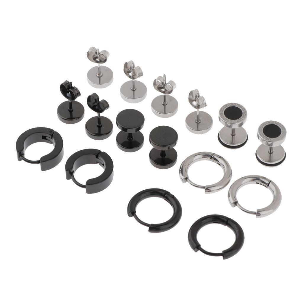 8 Pair Punk Style Stainless Steel Mens Stud Earrings Set Ear Piercing
