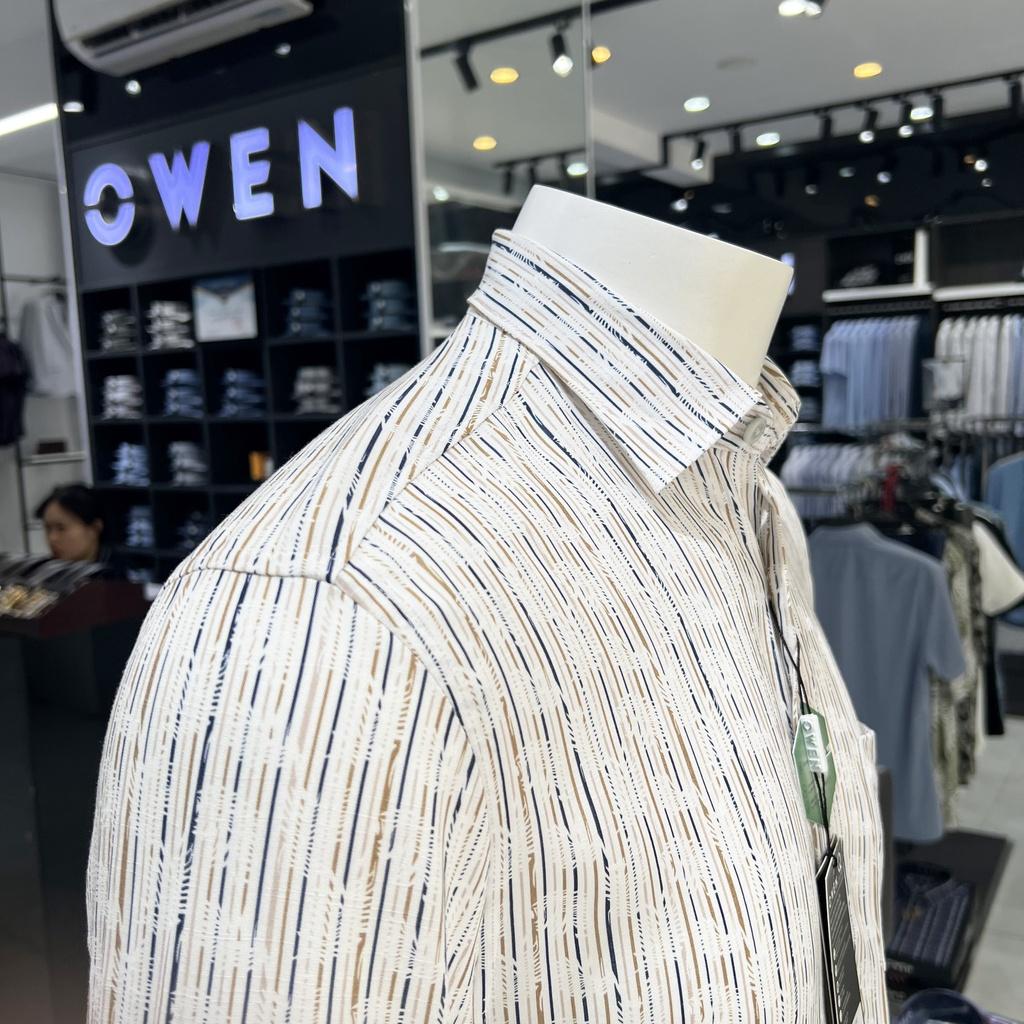 Áo Sơ mi Owen nam cộc tay có túi dáng Relaxfit vạt bằng sợi Viscose cao cấp mềm mịn mát AE230072NT