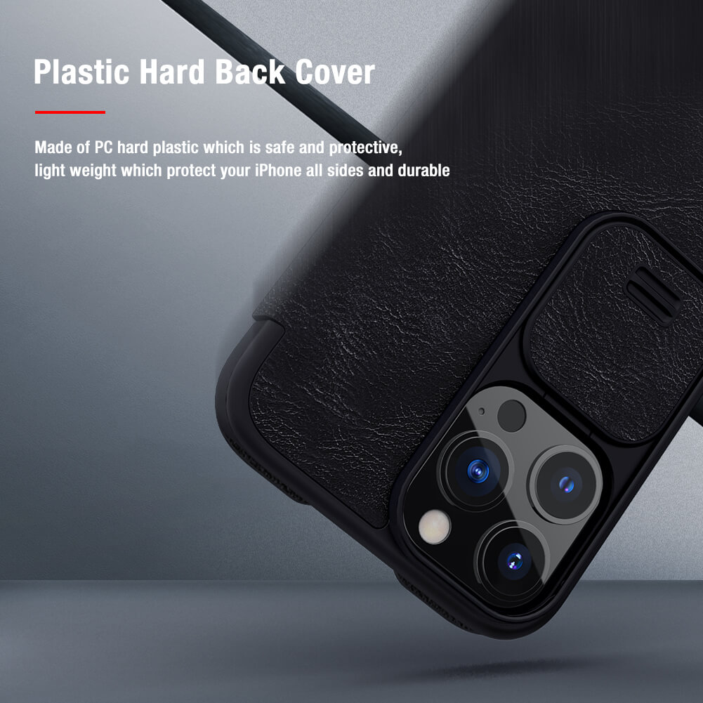 Case bao da chống sốc cho iPhone 13 Pro Max trang bị nắp bảo vệ Camera hiệu Nillkin Qin Pro - hàng nhập khẩu