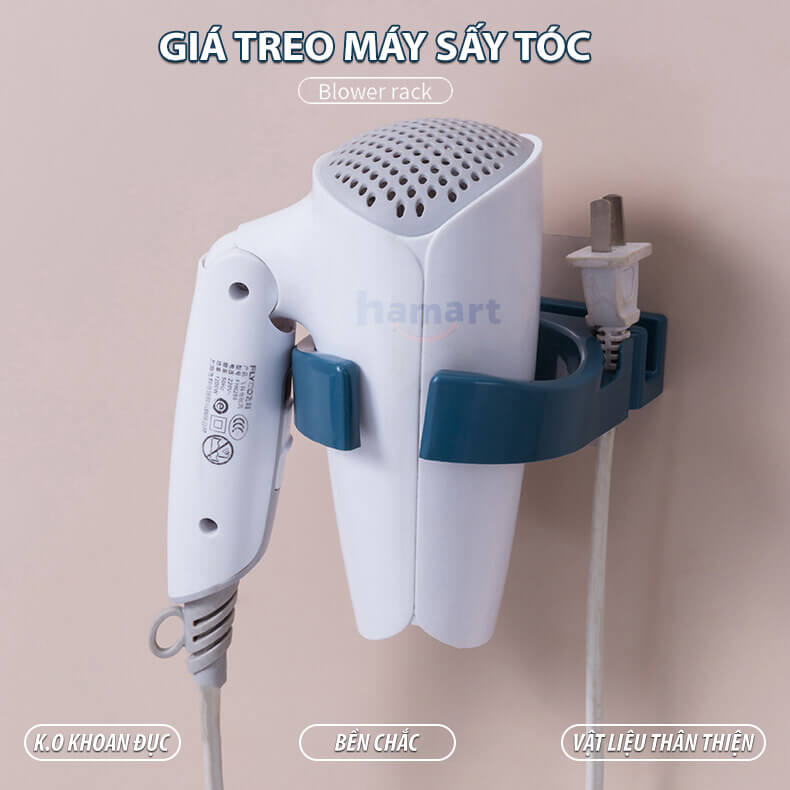 Móc Treo Máy Sấy Tóc Hamart Kèm Miếng Dán Tường Siêu Dính Giá Đỡ Máy Sấy Tóc Rảnh Tay Tiện Lợi
