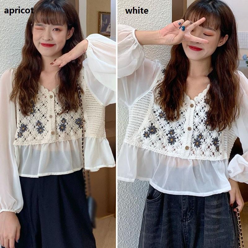 Áo kiểu vải voan tay dài xinh xắn thanh lịch dành cho nữ