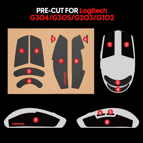 Miếng dán chống trượt Pulsar Supergrip - Grip Tape Precut for Logitech G304 / G102 - Hàng Chính Hãng