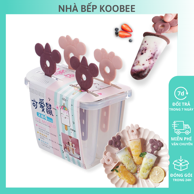 Khuôn làm kem cây dẹp, kem ống 4 que cho bé - Nhựa trong suốt chịu nhiệt, không mùi, kháng khuẩn an toàn