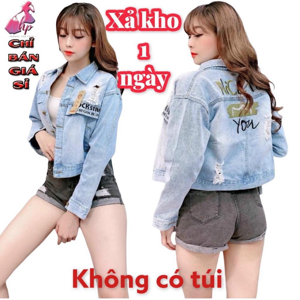 áo khoác jean nữ lửng cao cấp dáng ngắn cổ vest tay dài phong cách hàn quốc kiểu mới đẹp giá sỉ  -TEEN