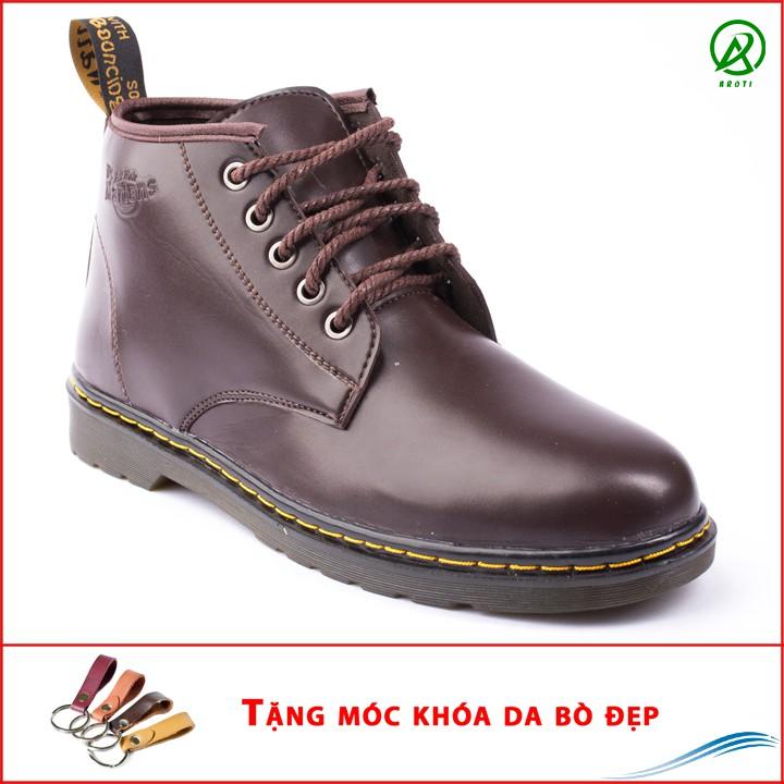 Giày Boot Nam Cổ Lửng Đế Khâu Da Trơn Màu Nâu Phong Cách - Giày Boot Nam Cổ Lửng M354-NAU(K)- Kèm Móc Khoá Da Bò