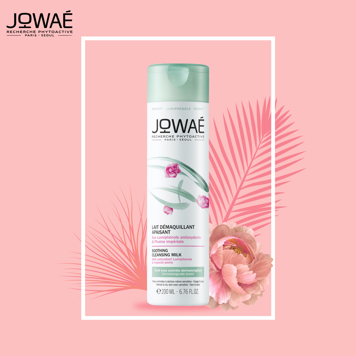 Sữa tẩy trang JOWAE làm sạch bụi bẩn và Make up dành cho da nhạy cảm Mỹ phẩm nhập khẩu Pháp SOOTHING CLEANSING MIL 200ml