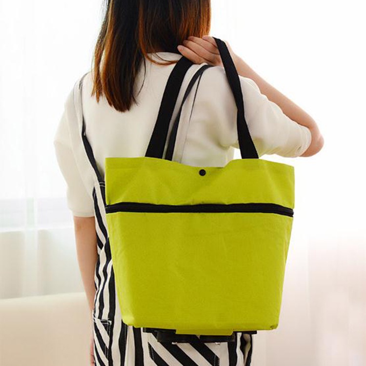 Túi đi chợ xe kéo chống thấm có bánh xe gấp gọn PaKaSa - Giao màu ngẫu nhiên