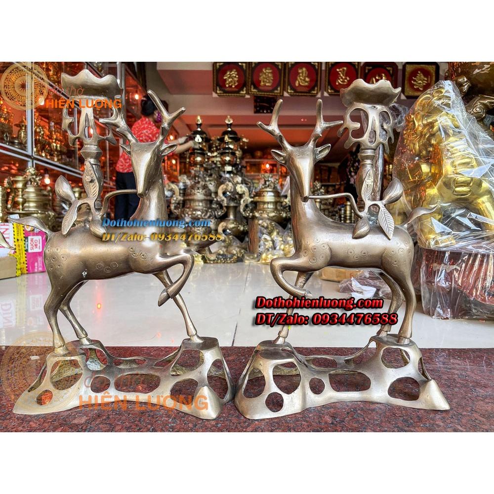 Đôi Chân Nến Hươu Bằng Đồng Nguyên Chất Màu Nâu Và Màu Vàng Các Cỡ - Đồ Thờ Hiên Lượng