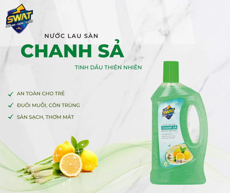 Nước Lau Sàn SWAT Hương Chanh Sả Chai 1L Tiện Lợi