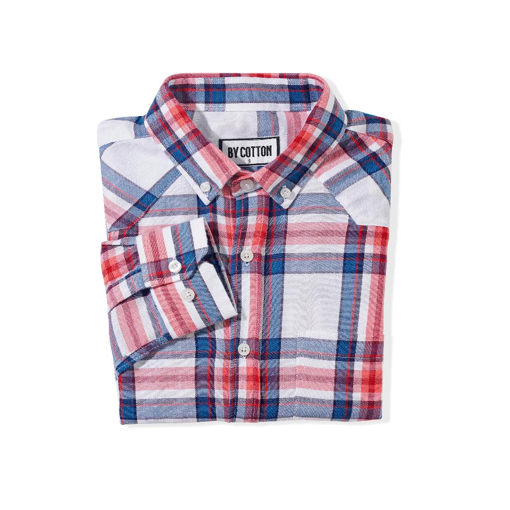 Áo Sơ Mi Nam Dài Tay Phối Sọc BY COTTON Red Blue Checked 1022