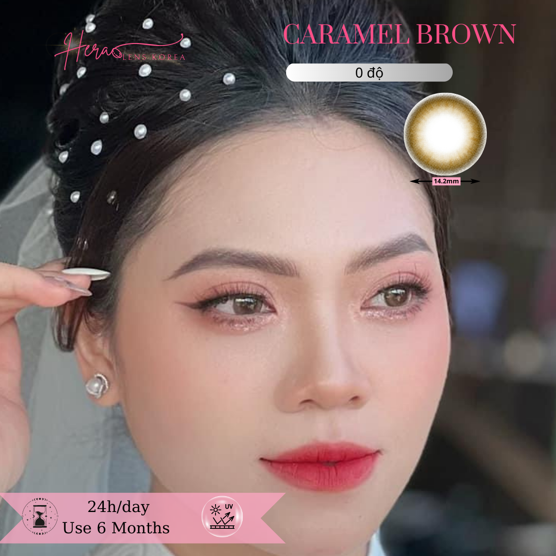 Kính Áp Tròng Hera Nâu Caramel Tự Nhiên Không Độ CARAMEL BROWN Nhập Khẩu Hàn Quốc Lens Không Cận 6 Tháng