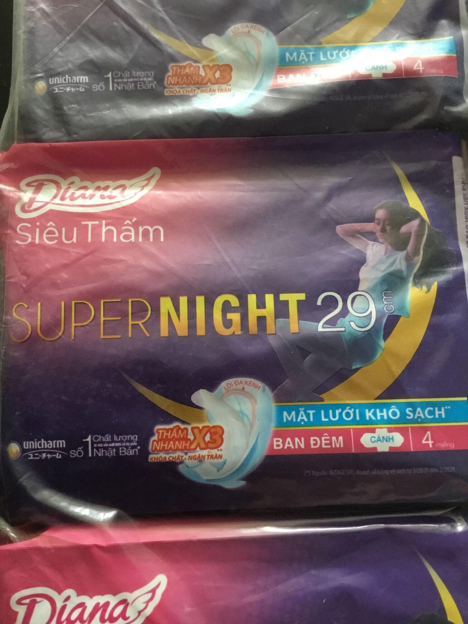 Lốc 6 Gói Băng Vệ Sinh Diana Supernight 29cm ban đêm 4 miếng- Date luôn mới