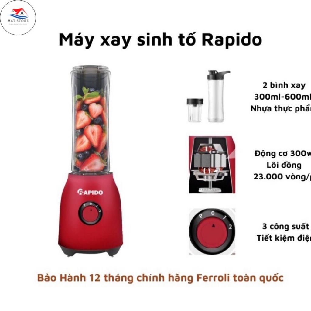 Máy xay sinh tố 2 trong 1 Rapido RB-300M, Máy xay sinh tố cầm tay  thiết kế nhỏ gọn, đẹp mắt, tiện ích - Tặng Cốc Xịn