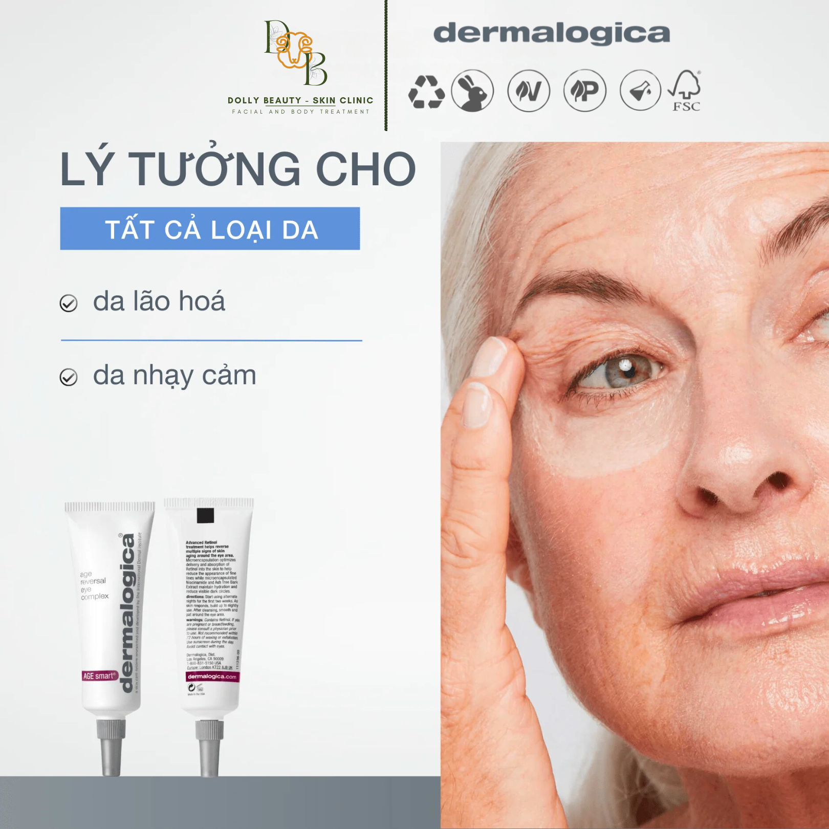 Kem mắt Age Reversal Eye Complex chứa Retinol giảm thiểu nếp nhăn &amp; vết chân chim của Dermalogica - Dolly Beauty