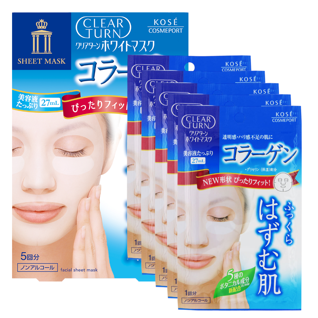 Mặt Nạ Dưỡng Trắng Collagen Kosé Softymo Clear Turn White Mask VC  5 Miếng (Combo 5 Miếng Và Set 24ml)