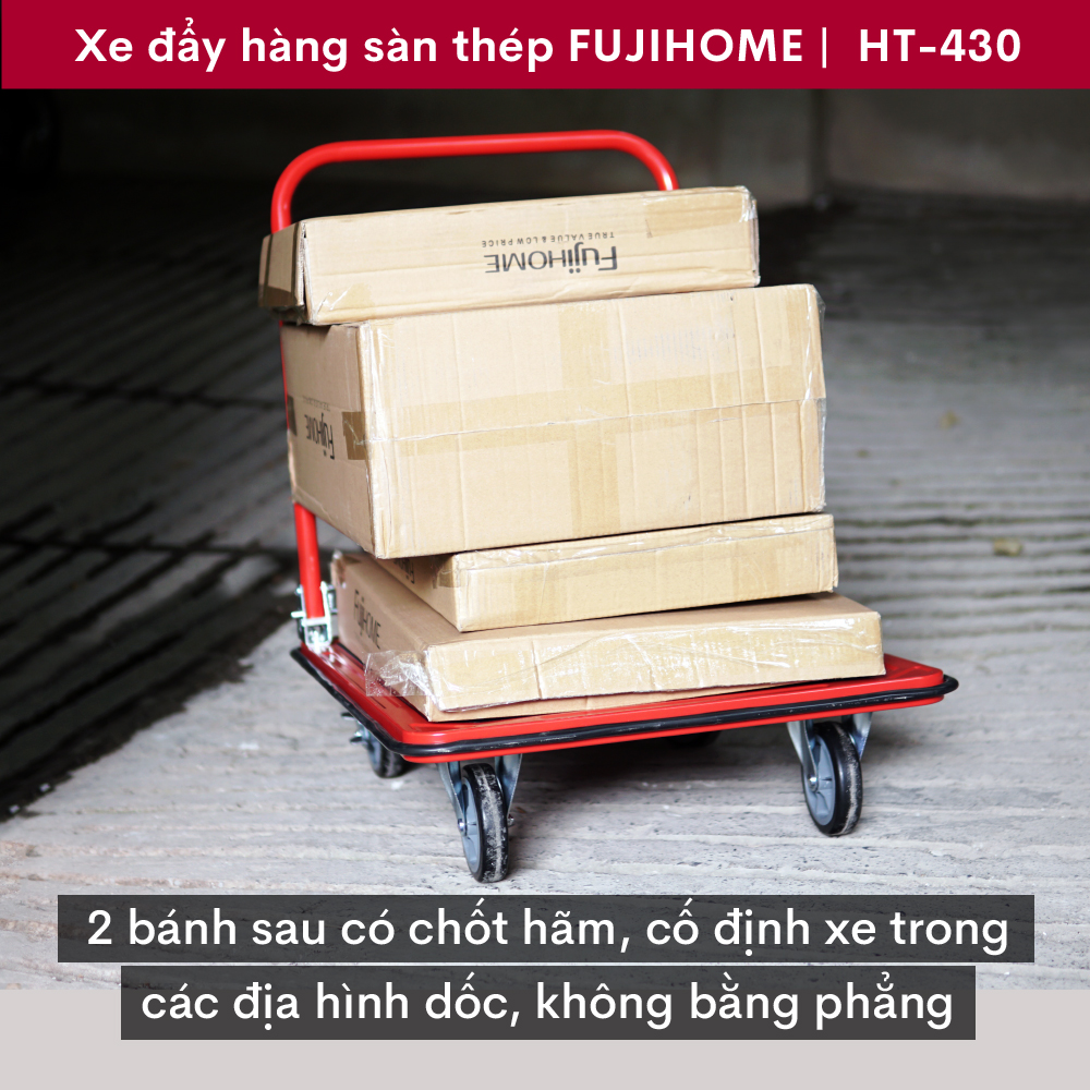 Xe đẩy hàng 4 bánh gấp gọn 300kg Nhật Bản Fujihome sàn thép, bánh cao su cao cấp không ồn có khóa bánh, xe chở đồ kéo hàng gấp gọn đa năng platform hand truck