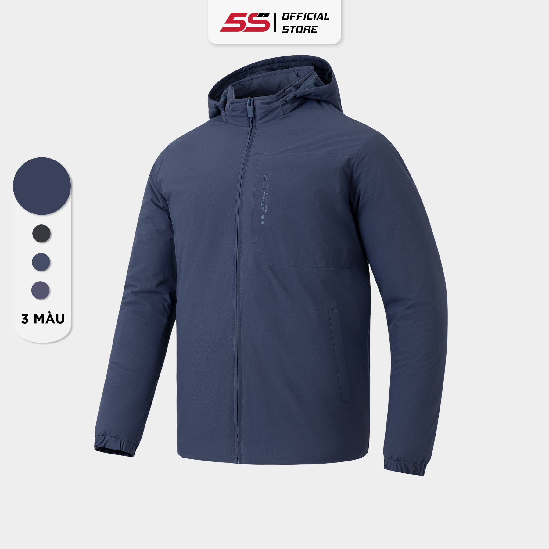 Áo Khoác Phao Nam 5S FASHION, Chần Bông Mặt Trong, Mũ Tháo Rời, Dày Dặn, Ấm, Phom Trẻ Trung