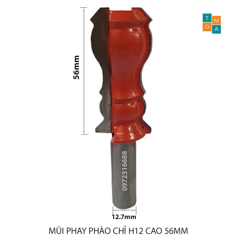 MŨI SOI GỖ - MŨI PHAY GỖ ĐÁNH CHỈ PHÀO H12 CAO 56MM CỐT 12.7MM - CHỈ PHÀO NÓC - PHÀO NẸP HÀNG VIỆT NAM