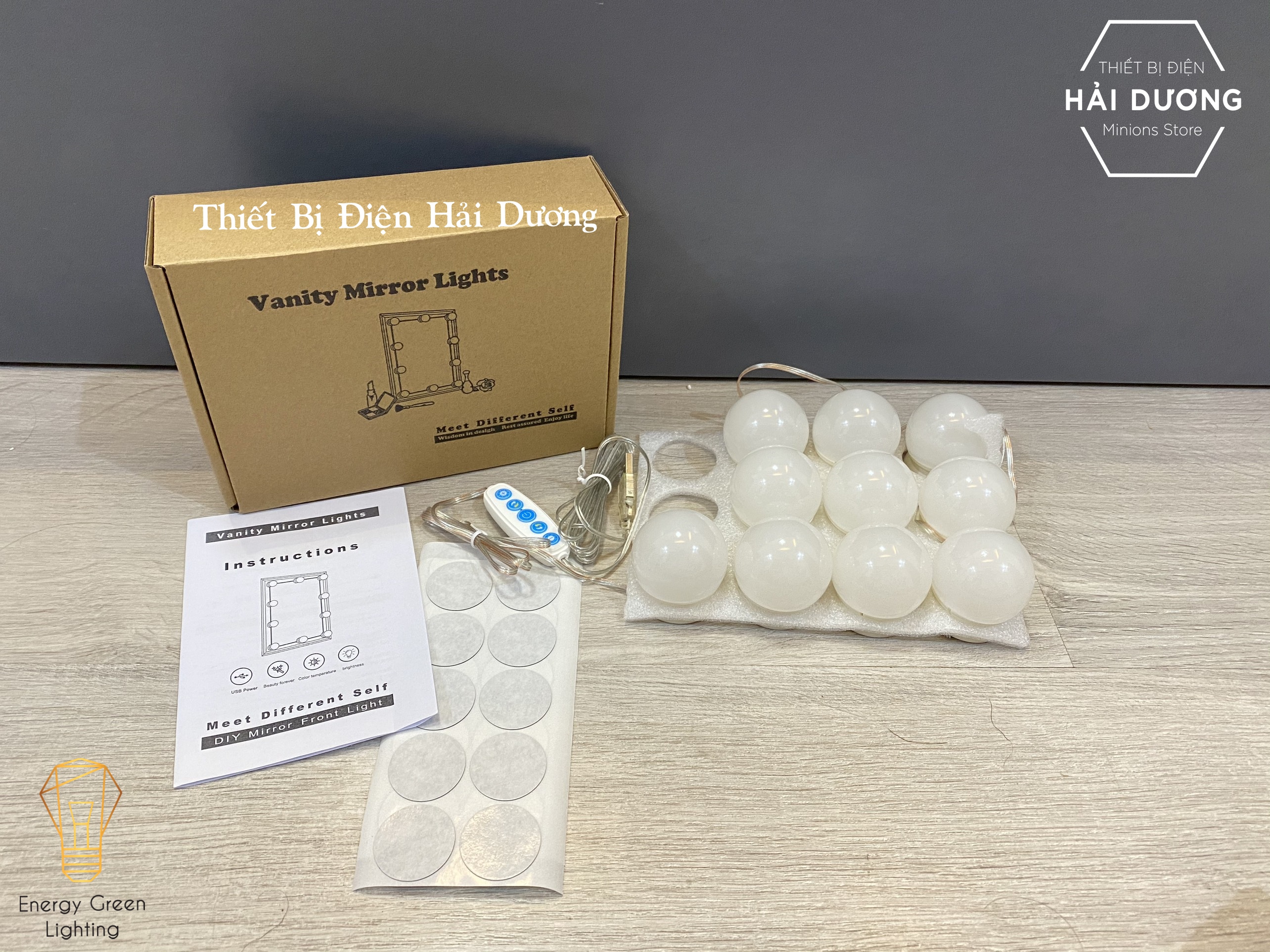 Set 10 bóng đèn LED chiếu sáng gương trang điểm BL-030 - Dán gương tiện lợi - 5 chế độ sáng - Tăng giảm ánh sáng - Tặng Kèm Củ Sạc