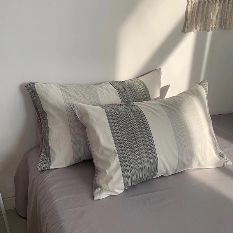 Set Cotton Living Hàng Nhập Khẩu Cao Cấp 4 Món Kẻ Trắng