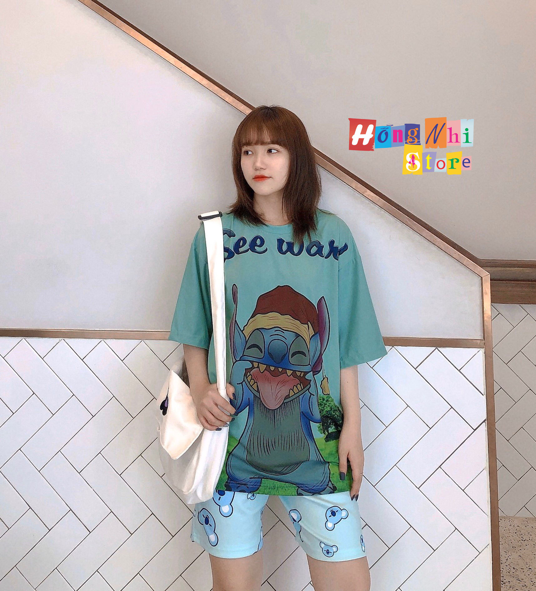 Quần Short Cartoon Unisex Màu Xanh - Quần Đùi Hoạt Hình Siêu Cute - MM