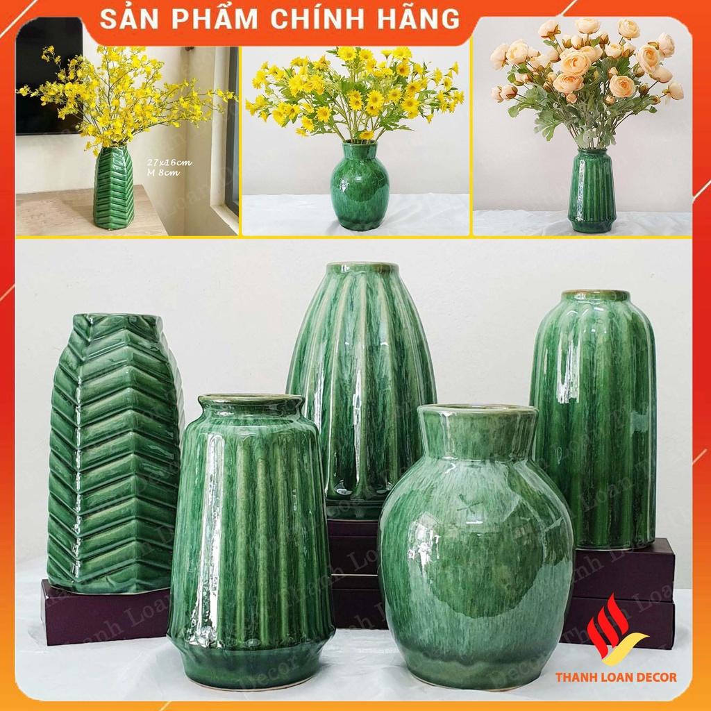 Lọ hoa gốm Bát Tràng cao cấp cỡ vừa - Bình hoa decor trang trí men xanh hỏa biến - Nhiều mẫu
