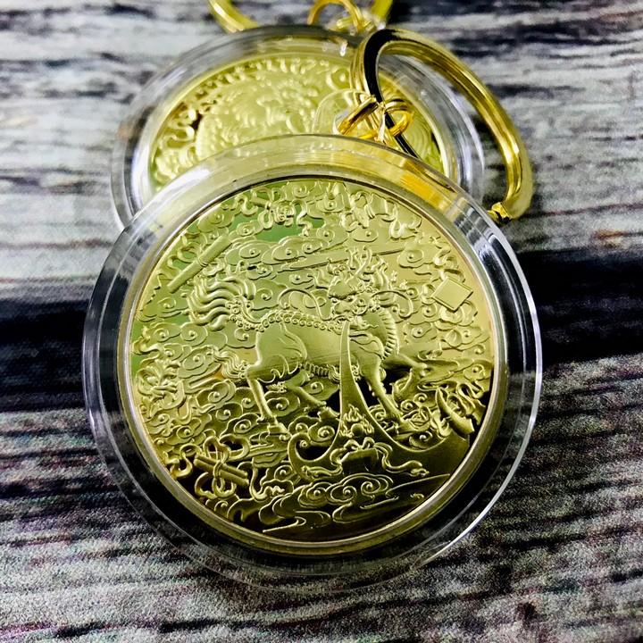 Móc Khóa xu Kỳ Lân Vàng dùng để trang trí chìa khóa, mang lại may mắn, làm quà tặng dịp Lễ, Tết, kích thước 5cm, màu vàng - ECOINS