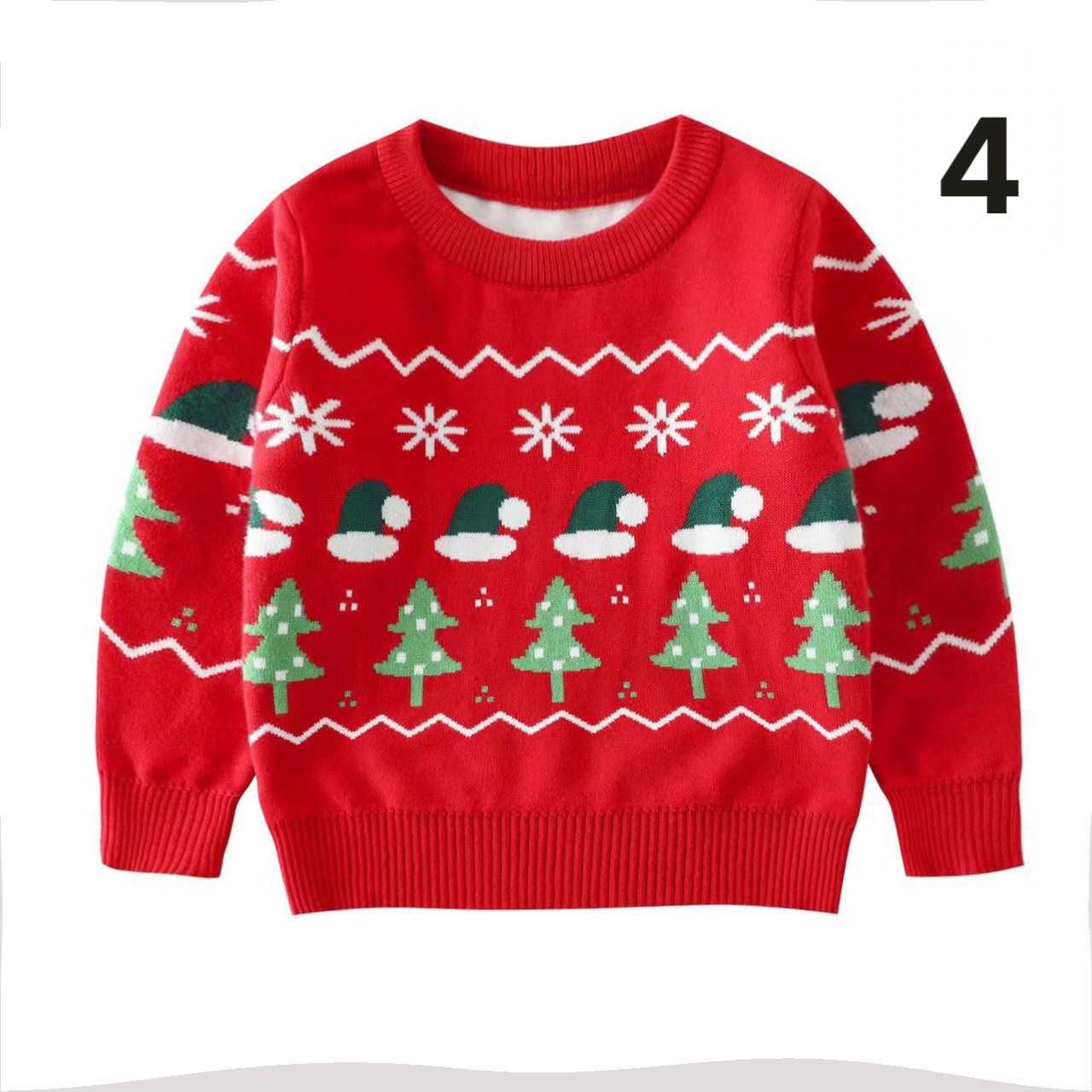 Áo len Noel cho bé 1-9 tuổi 2 lớp, Áo len đỏ bé trai và bé gái hình đáng yêu đanh sợi không bai xù