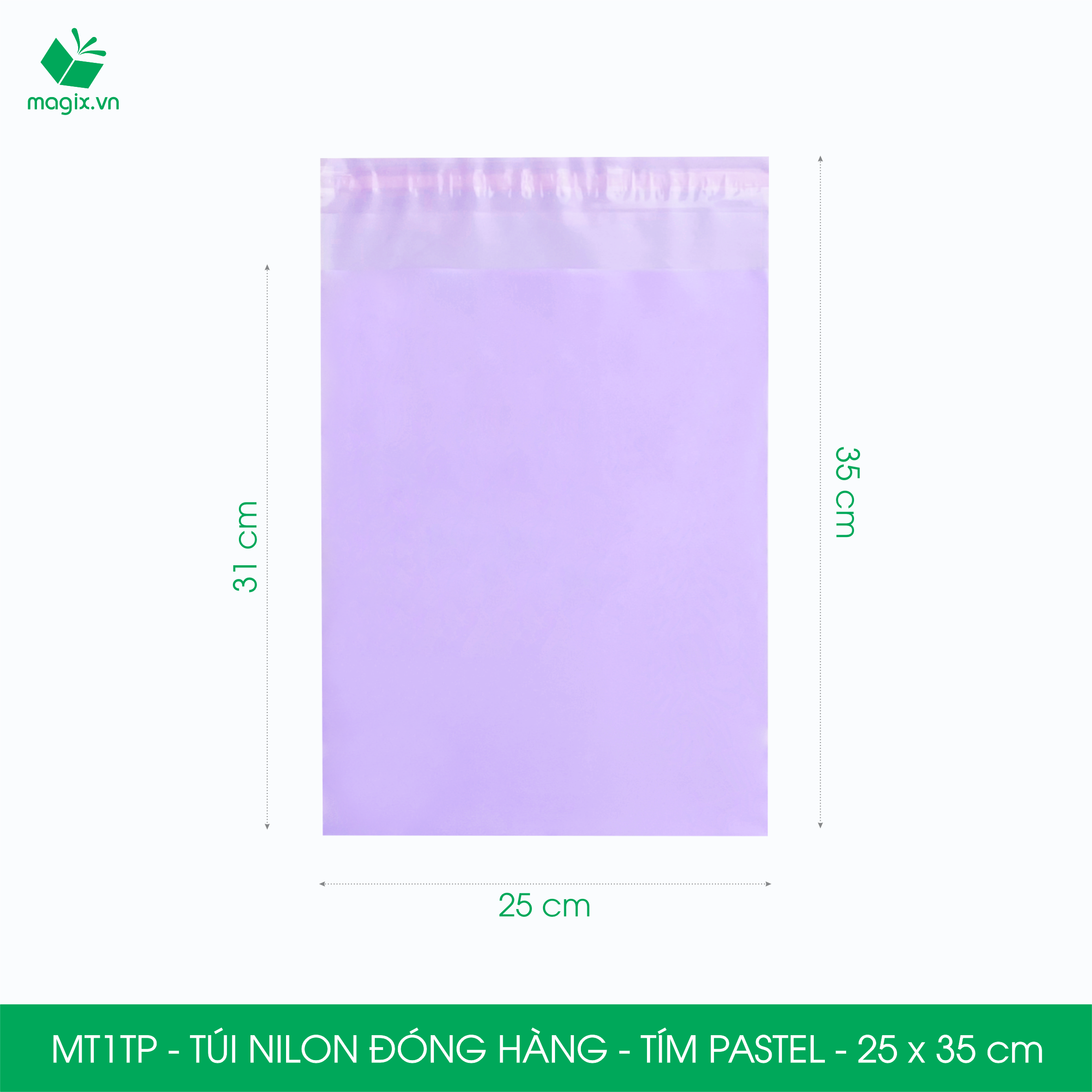 MT1TP - 25x35 cm - Túi nilon gói hàng - 300 túi niêm phong đóng hàng màu tím pastel