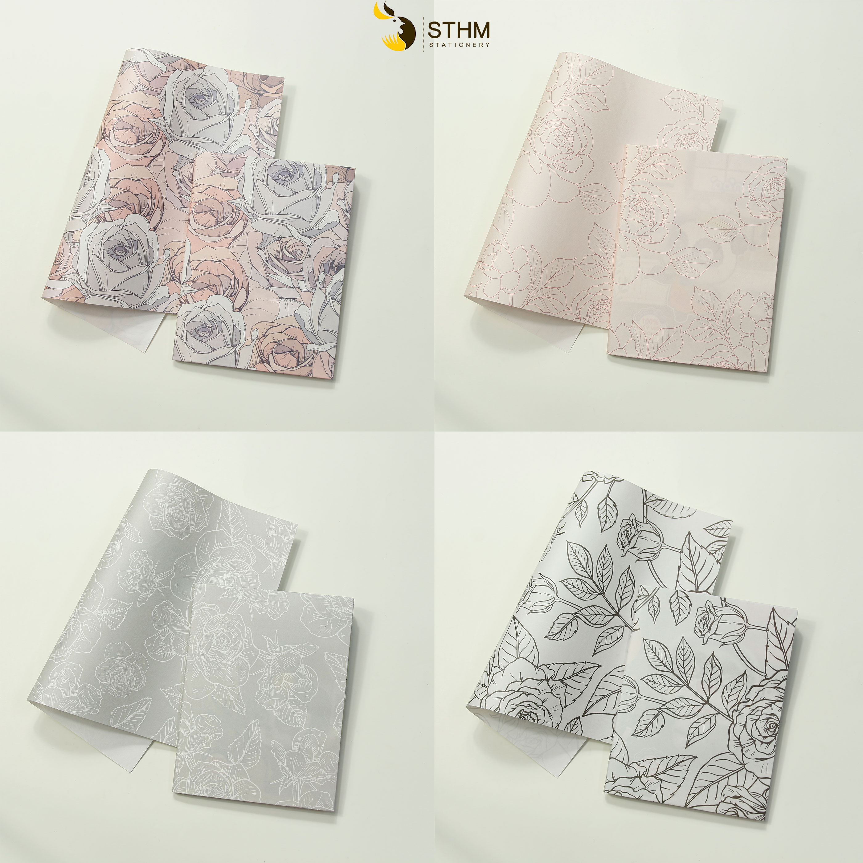 [STHM stationery] - Giấy bao tập A5 - Flower - Tặng kèm 8 nhãn vở - Kraft trắng 100gsm - Giấy dai