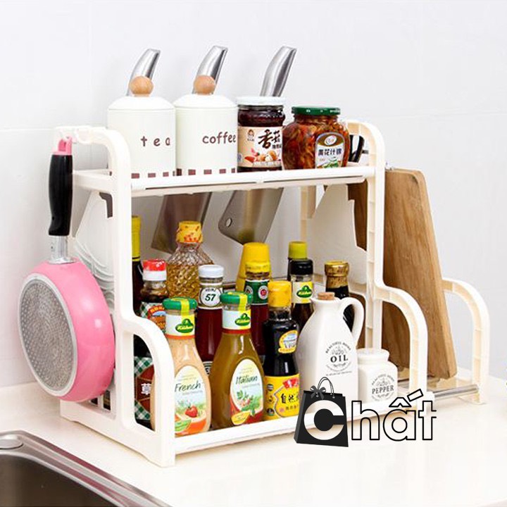 Kệ để lọ gia vị chữ H có khay để thớt
