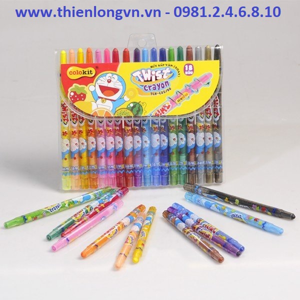 Bút sáp vặn Thiên Long Colokit Doraemon TCR-C05/DO - 18 màu - Không độc hại - Bút sáp siêu đẹp