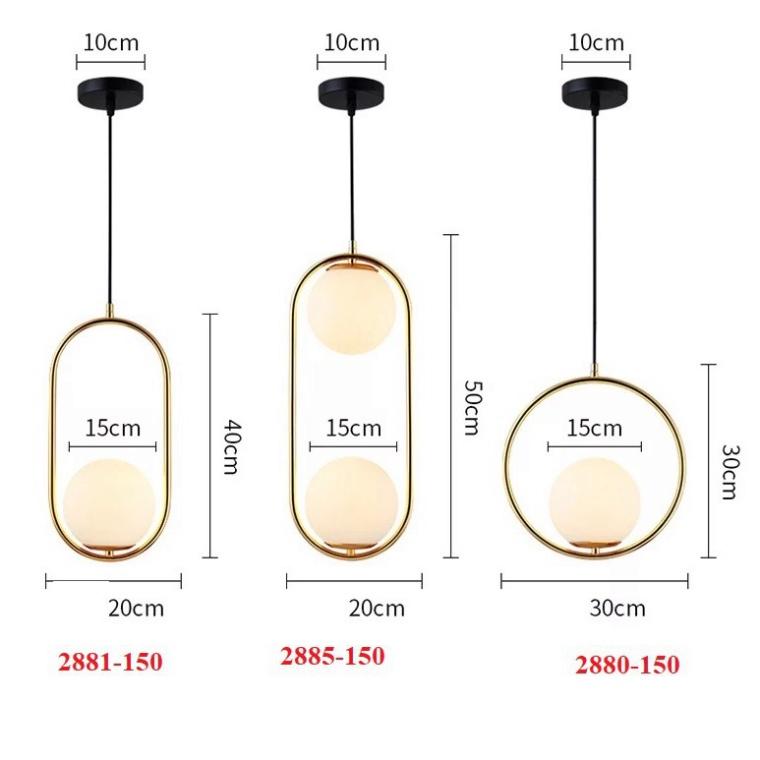 Đèn thả trang trí phong cách Bắc Âu thân vàng cầu đục D150