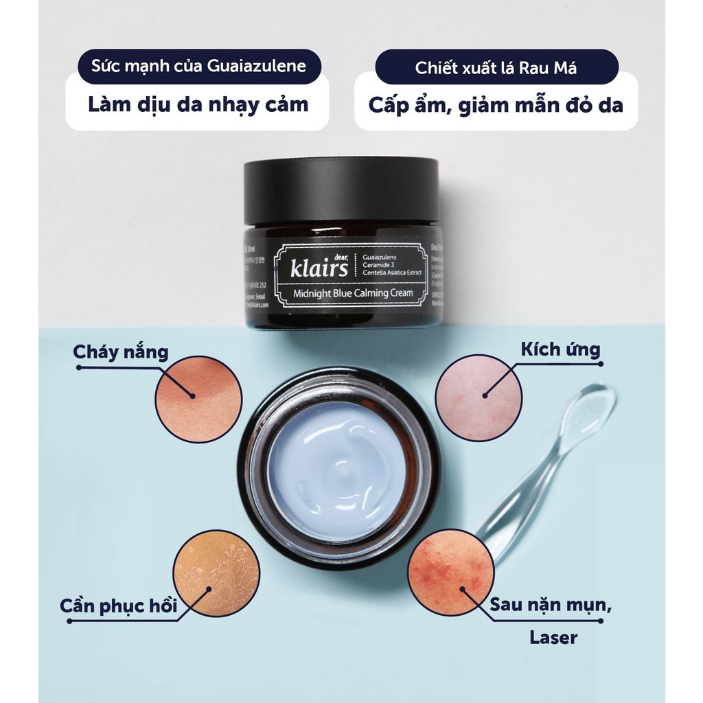 Combo Tinh Chất + Kem Dưỡng Ẩm, Làm Dịu Và Phục Hồi Da Ban Đêm Dear, Klairs Midnight Blue