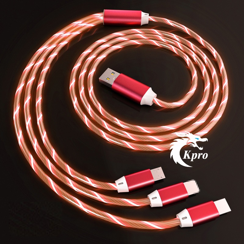 Dây sạc, cáp sạc đèn led chuyển động 3 đầu sạc sửa dụng trên ô tô, xe hơi - Hàng Kpro chất lượng cao